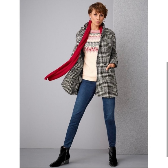 Talbots Houndstooth Plaid Wool Blend Jacket Blazer Black White Fall size 12 - Picture 3 of 7